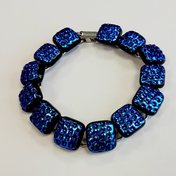 8" Metallic Blue Textured Dichroic Glass Bracelet - Picture 2 of 2
